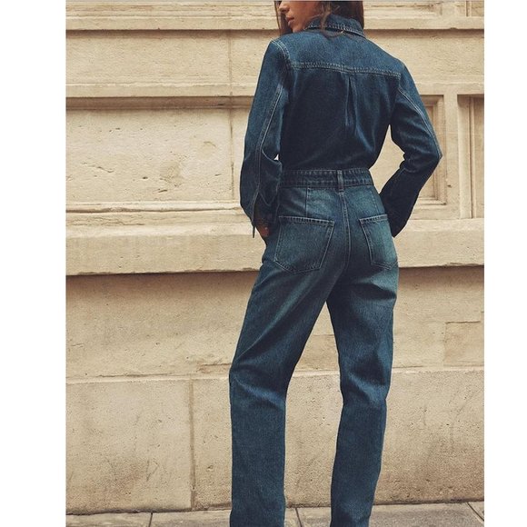 BLOGGER'S FAVE! Zara Front Pocket Denim Jumpsuit Indigo NWT - Picture 6 of 16